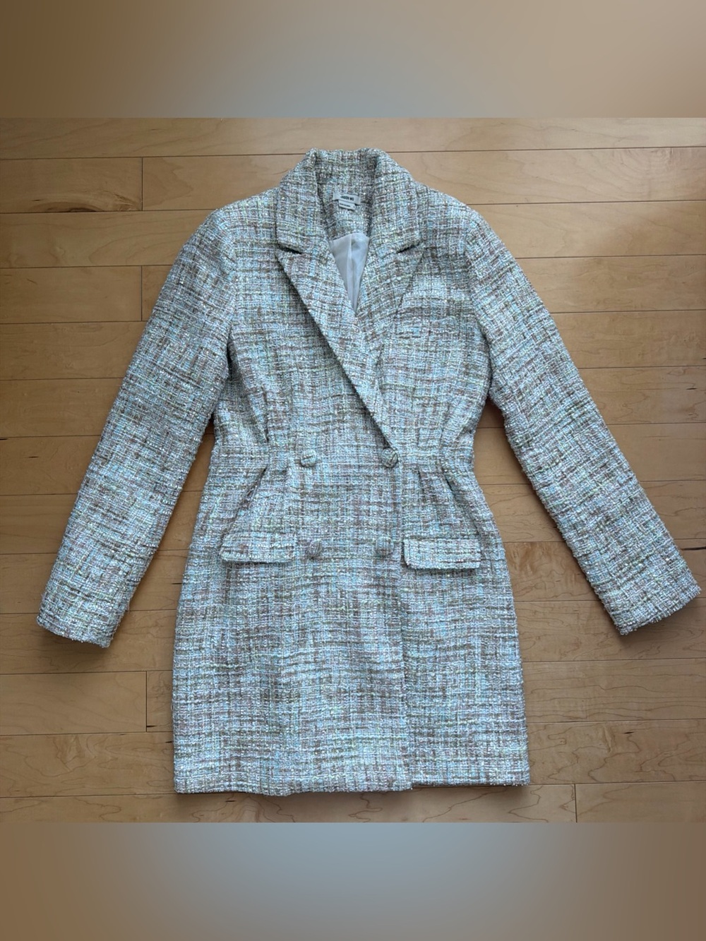 Jason Wu Jacket Tweed long Trench Blazer Boucle Double Breast cream Size Small